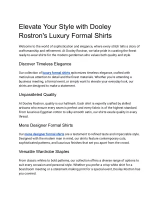 Elevate Your Style with Dooley Rostron's Luxury Formal Shirts