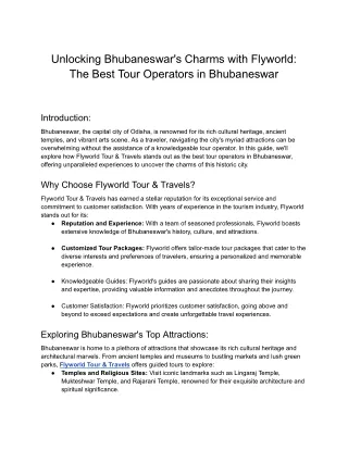 Unlocking Bhubaneswar's Charms with Flyworld The Best Tour Operators in Bhubaneswar