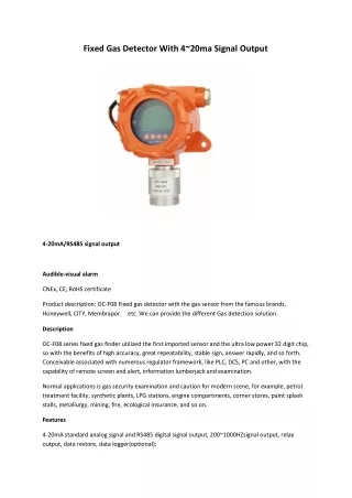 Fixed Gas Detector With 4~20ma Signal Output