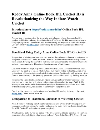 Reddy Anna Online Book IPL Cricket ID is Revolutionizing the Way Indians Watch Cricket