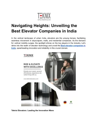 Navigating Heights_ Unveiling the Best Elevator Companies in India
