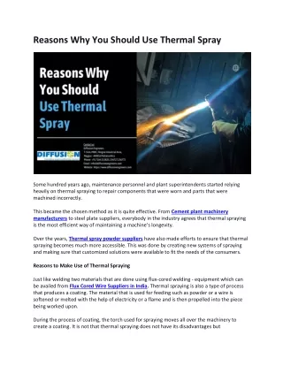 Reasons Why You Should Use Thermal Spray