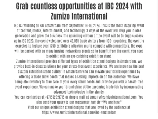 Grab countless opportunities at IBC 2024 with Zumizo International