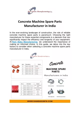 Concrete Machine Spare Parts Manufacturer in India