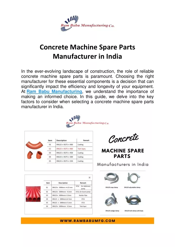 concrete machine spare parts manufacturer in india