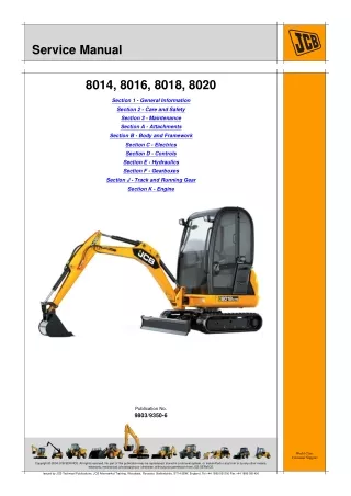 JCB 8014 Mini Excavator Service Repair Manual SN1156000 up to May 2012