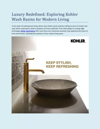 Luxury Redefined: Exploring Kohler Wash Basins for Modern Living