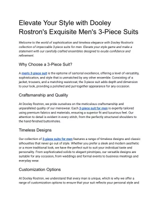 Elevate Your Style with Dooley Rostron's Exquisite Men's 3-Piece Suits