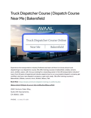 Truck Dispatcher Course Bakersfield