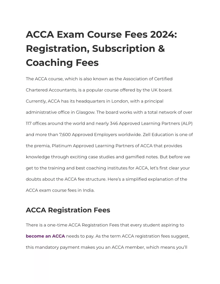 acca exam course fees 2024 registration