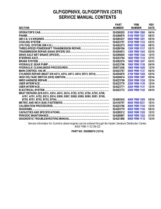 YALE C878 GLP60VX LIFT TRUCK Service Repair Manual