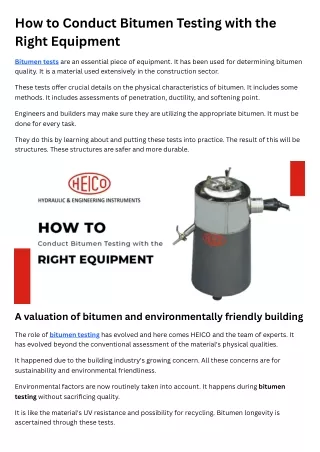 How to Conduct Bitumen Testing with the Right Equipment