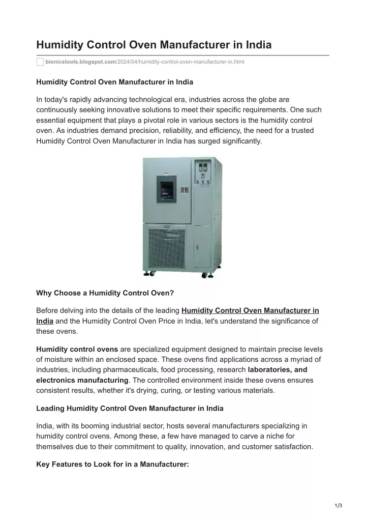 humidity control oven manufacturer in india