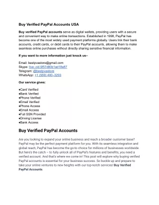 Buy Verified PayPal Accounts — 100% Old and USA Verified