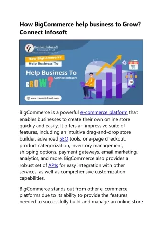How BigCommerce help business to Grow - Connect Infosoft