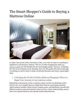The Smart Shopper’s Guide to Buying a Mattress Online