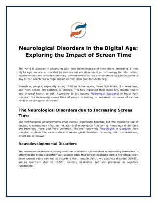 Neurological Disorders in the Digital Age: Exploring the Impact of Screen Time