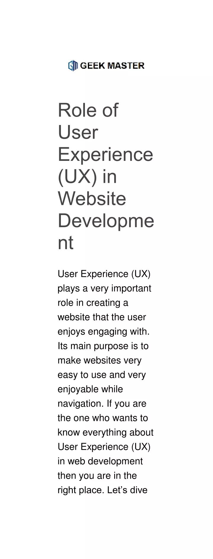 role of user experience ux in website developme nt