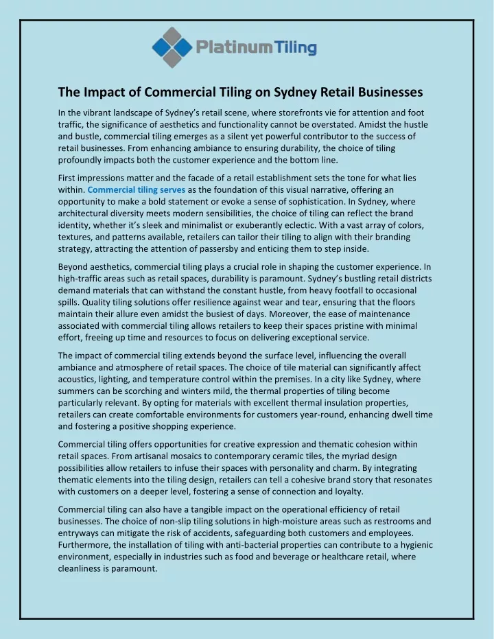 the impact of commercial tiling on sydney retail