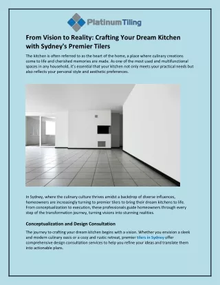 From Vision to Reality and Crafting Your Dream Kitchen with Sydney's Premier Tilers