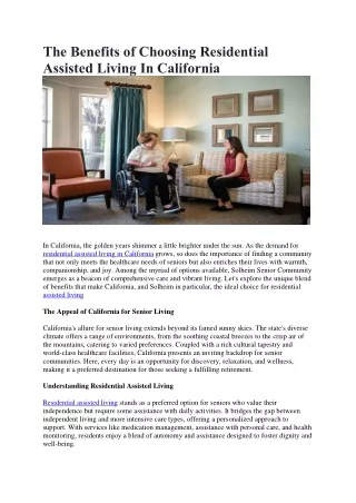 The Benefits of Choosing Residential Assisted Living In California