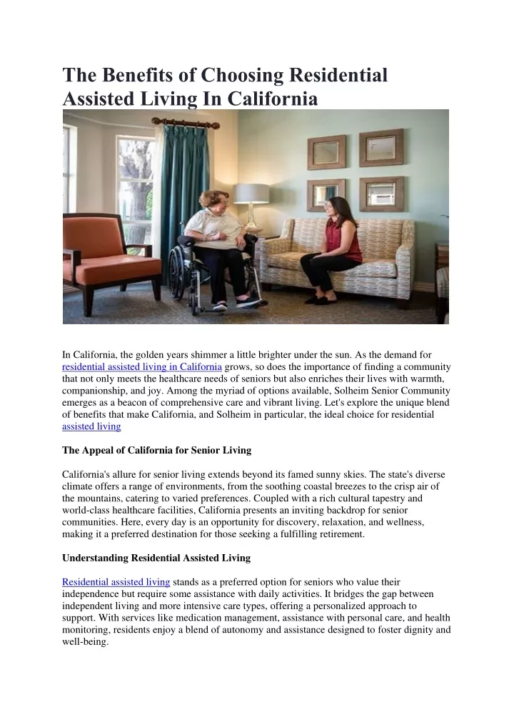 the benefits of choosing residential assisted