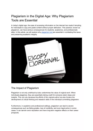 Plagiarism in the Digital Age_ Why Plagiarism Tools are Essential