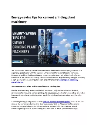 Energy-saving tips for cement grinding plant machinery