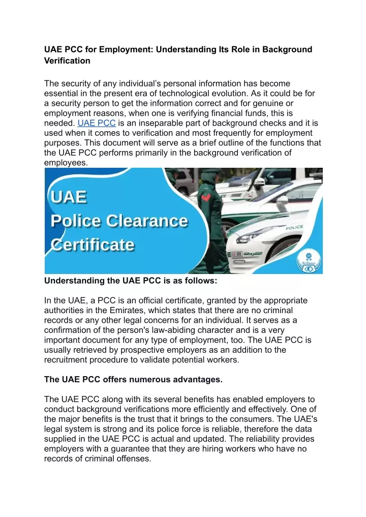 uae pcc for employment understanding its role