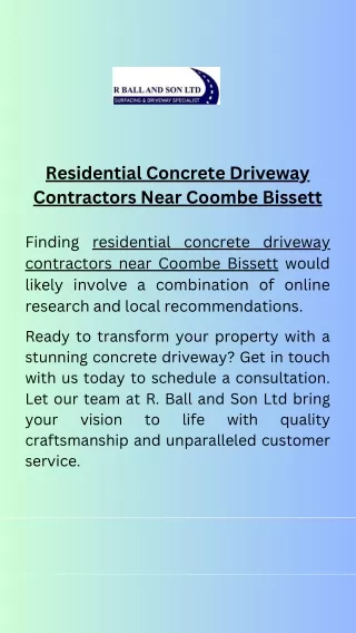 Residential Concrete Driveway Contractors Near Coombe Bissett