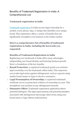 Benefits of Trademark Registration in India A Comprehensive List