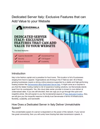 Serverwala's Dedicated Server Italy_ Top 5 Exclusive Features