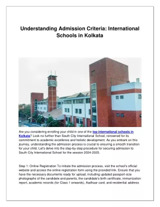 Recognizing Admission Requirements: Kolkata's International Schools