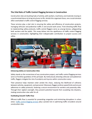 The Vital Role of Traffic Control Flagging Services in Construction