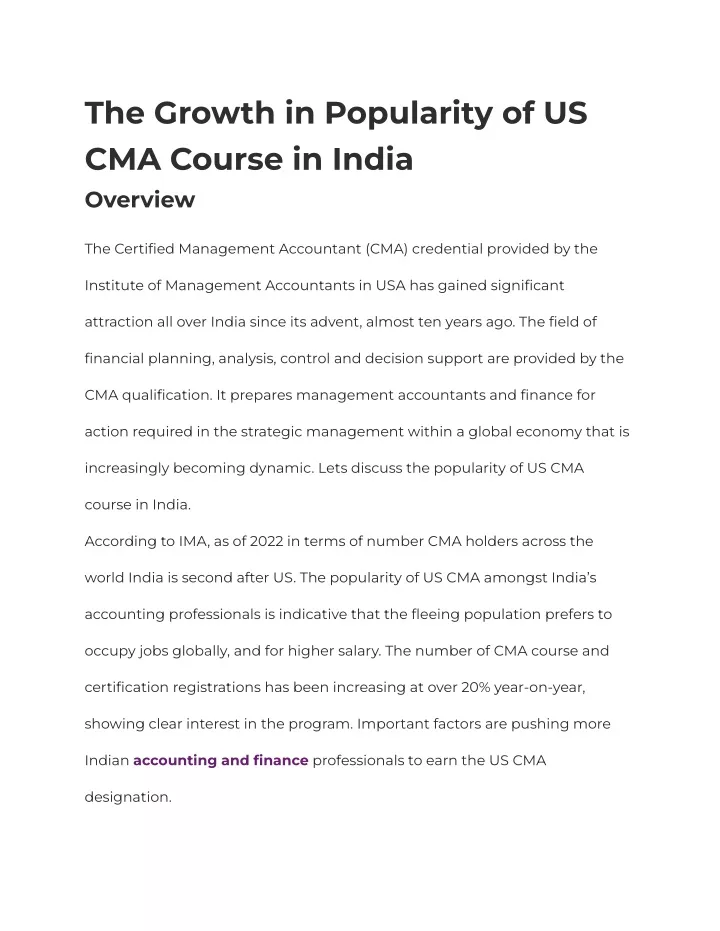 the growth in popularity of us cma course