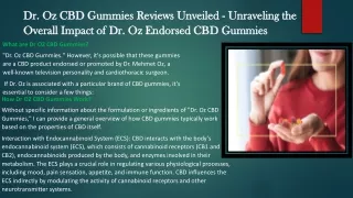 Dr OZ CBD Gummies Reviews
