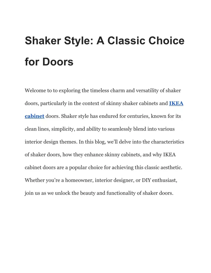 shaker style a classic choice