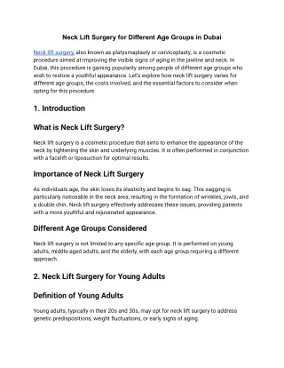 Neck Lift Surgery for Different Age Groups in Dubai