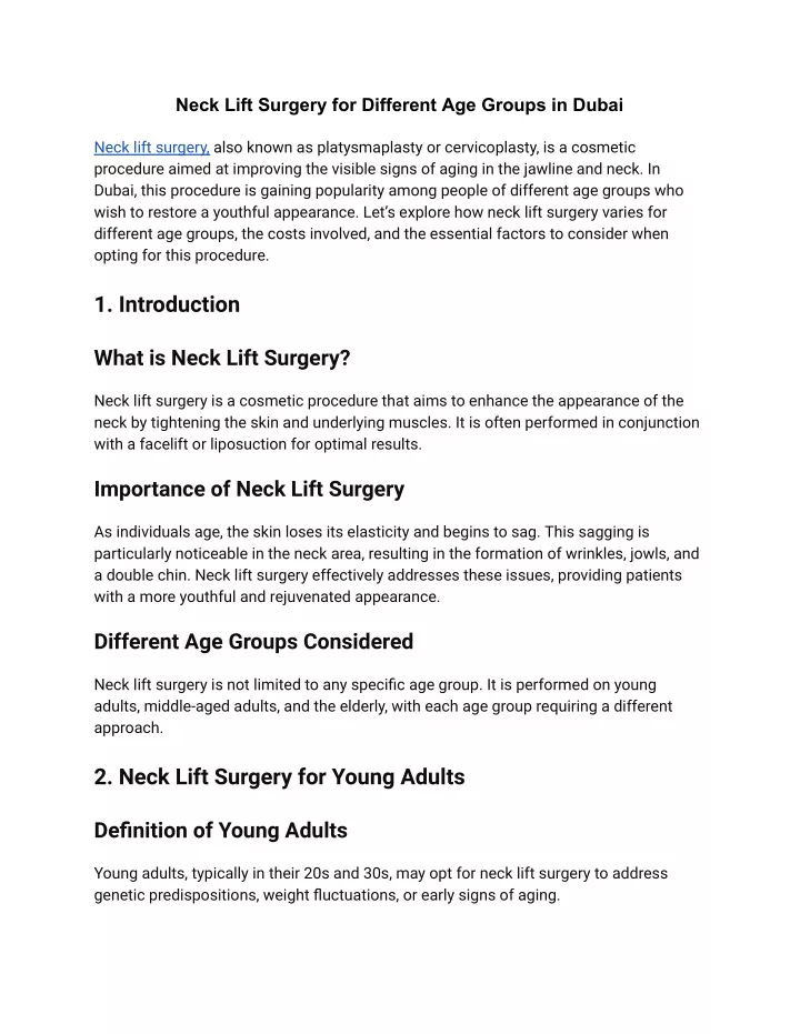 neck lift surgery for different age groups