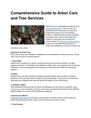 Comprehensive Guide to Arbor Care and Tree Services