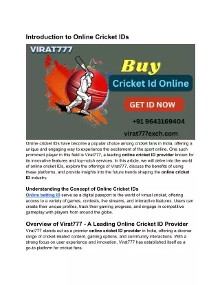 Online cricket id : Top cricket betting id provider in India | Virat777