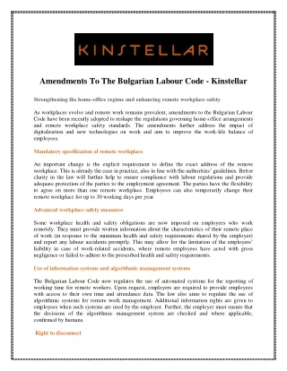 Amendments To The Bulgarian Labour Code - Kinstellar