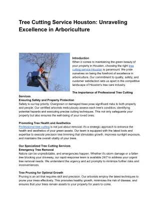 Tree Cutting Service Houston_ Unraveling Excellence in Arboriculture