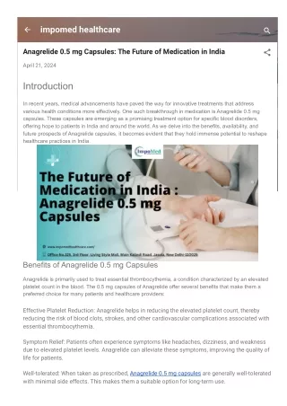 The Impact of Anagrelide 0.5 mg on India's Healthcare Landscape