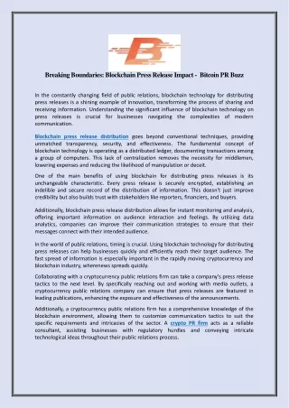 Breaking Boundaries Blockchain Press Release Impact - Bitcoin PR Buzz