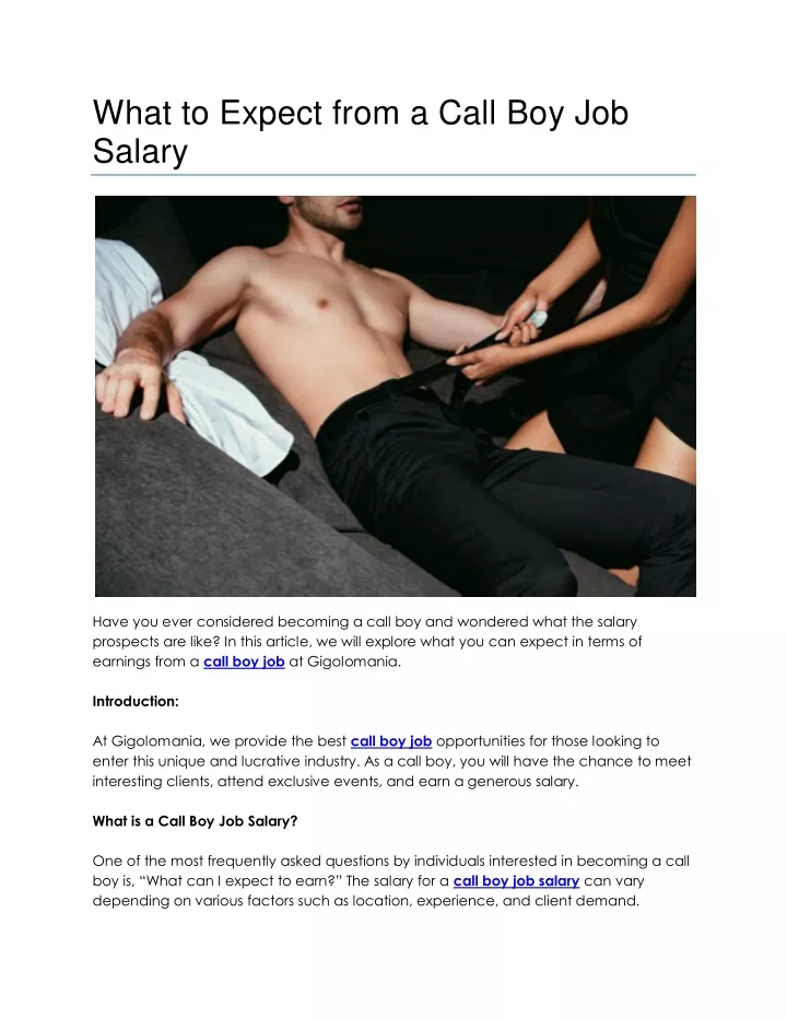 what to expect from a call boy job salary