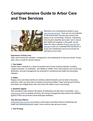 Comprehensive Guide to Arbor Care and Tree Services