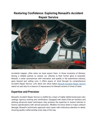 Restoring Confidence Exploring Renault's Accident Repair Service