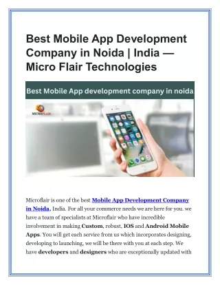 Best Mobile App Development Company in Noida | India — Micro Flair