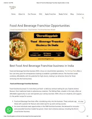 Best 20 Food And Beverage Franchise Opportunities in India
